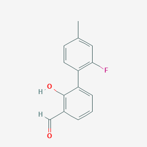 molecular formula C14H11FO2 B6377733 6-(2-Fluoro-4-methylphenyl)-2-formylphenol, 95% CAS No. 1261918-83-5