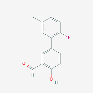 molecular formula C14H11FO2 B6377736 4-(2-Fluoro-5-methylphenyl)-2-formylphenol, 95% CAS No. 1111129-23-7
