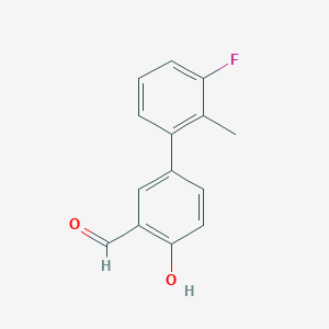molecular formula C14H11FO2 B6377738 4-(3-Fluoro-2-methylphenyl)-2-formylphenol, 95% CAS No. 1262003-18-8