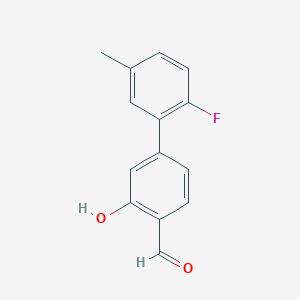 molecular formula C14H11FO2 B6377759 5-(2-Fluoro-5-methylphenyl)-2-formylphenol, 95% CAS No. 1261902-57-1