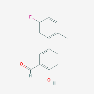 molecular formula C14H11FO2 B6377767 4-(5-Fluoro-2-methylphenyl)-2-formylphenol, 95% CAS No. 1111129-22-6