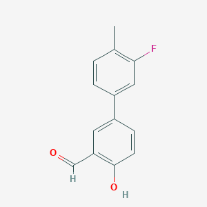 molecular formula C14H11FO2 B6377775 4-(3-Fluoro-4-methylphenyl)-2-formylphenol, 95% CAS No. 1111129-26-0