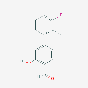 molecular formula C14H11FO2 B6377790 5-(3-Fluoro-2-methylphenyl)-2-formylphenol, 95% CAS No. 1261918-85-7