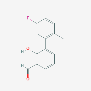 molecular formula C14H11FO2 B6377796 6-(5-Fluoro-2-methylphenyl)-2-formylphenol, 95% CAS No. 1261892-02-7