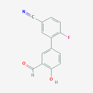 molecular formula C14H8FNO2 B6377960 4-(5-Cyano-2-fluorophenyl)-2-formylphenol, 95% CAS No. 1111120-74-1