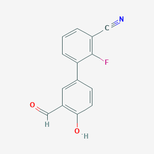 molecular formula C14H8FNO2 B6377980 4-(3-Cyano-2-fluorophenyl)-2-formylphenol, 95% CAS No. 1262003-37-1