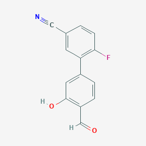 molecular formula C14H8FNO2 B6377985 5-(5-Cyano-2-fluorophenyl)-2-formylphenol, 95% CAS No. 1262003-34-8