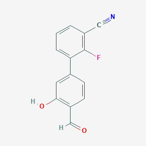 molecular formula C14H8FNO2 B6377987 5-(3-Cyano-2-fluorophenyl)-2-formylphenol, 95% CAS No. 1261994-94-8