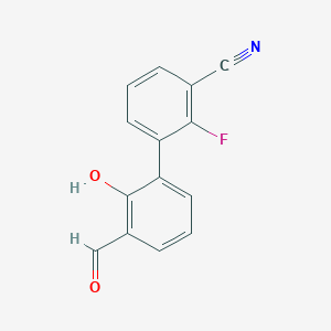 molecular formula C14H8FNO2 B6377992 6-(3-Cyano-2-fluorophenyl)-2-formylphenol, 95% CAS No. 1261902-68-4