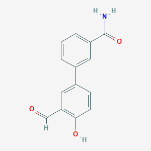 molecular formula C14H11NO3 B6377997 4-(3-Aminocarbonylphenyl)-2-formylphenol, 95% CAS No. 1093119-80-2
