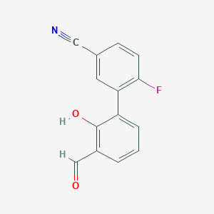 molecular formula C14H8FNO2 B6378018 6-(5-Cyano-2-fluorophenyl)-2-formylphenol, 95% CAS No. 1261985-79-8