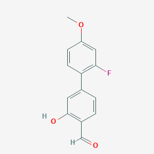 molecular formula C14H11FO3 B6378157 5-(2-Fluoro-4-methoxyphenyl)-2-formylphenol, 95% CAS No. 1261918-96-0