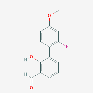 molecular formula C14H11FO3 B6378160 6-(2-Fluoro-4-methoxyphenyl)-2-formylphenol, 95% CAS No. 1261985-96-9