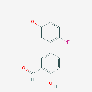 molecular formula C14H11FO3 B6378187 4-(2-Fluoro-5-methoxyphenyl)-2-formylphenol, 95% CAS No. 1261976-62-8