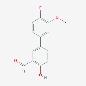 molecular formula C14H11FO3 B6378193 4-(4-Fluoro-3-methoxyphenyl)-2-formylphenol, 95% CAS No. 1261986-16-6