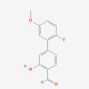 molecular formula C14H11FO3 B6378209 5-(2-Fluoro-5-methoxyphenyl)-2-formylphenol, 95% CAS No. 1261919-00-9