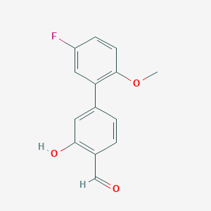 molecular formula C14H11FO3 B6378215 5-(5-Fluoro-2-methoxyphenyl)-2-formylphenol, 95% CAS No. 1261986-23-5