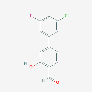 molecular formula C13H8ClFO2 B6378316 5-(3-Chloro-5-fluorophenyl)-2-formylphenol, 95% CAS No. 1261953-59-6