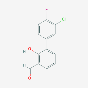 molecular formula C13H8ClFO2 B6378327 6-(3-Chloro-4-fluorophenyl)-2-formylphenol, 95% CAS No. 1261966-45-3