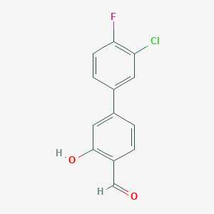molecular formula C13H8ClFO2 B6378347 5-(3-Chloro-4-fluorophenyl)-2-formylphenol, 95% CAS No. 1261986-32-6
