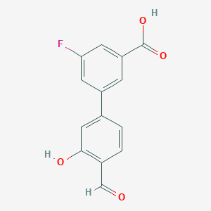 molecular formula C14H9FO4 B6378540 5-(3-Carboxy-5-fluorophenyl)-2-formylphenol, 95% CAS No. 1261898-28-5