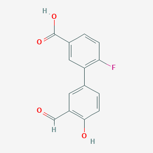 molecular formula C14H9FO4 B6378570 4-(5-Carboxy-2-fluorophenyl)-2-formylphenol, 95% CAS No. 1261988-27-5