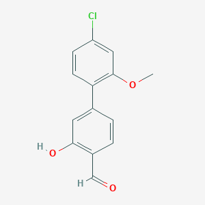 molecular formula C14H11ClO3 B6378602 5-(4-Chloro-2-methoxyphenyl)-2-formylphenol, 95% CAS No. 1261976-77-5