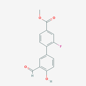 B6378704 4-(2-Fluoro-4-methoxycarbonylphenyl)-2-formylphenol, 95% CAS No. 1111120-93-4