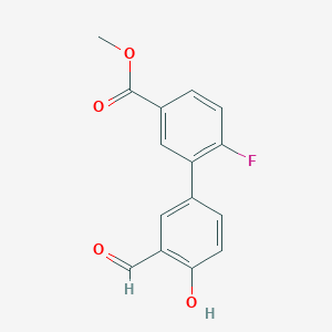 molecular formula C15H11FO4 B6378740 4-(2-Fluoro-5-methoxycarbonylphenyl)-2-formylphenol, 95% CAS No. 1261953-75-6