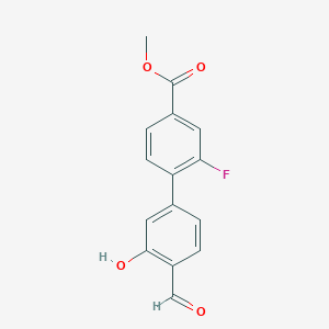 molecular formula C15H11FO4 B6378749 5-(2-Fluoro-4-methoxycarbonylphenyl)-2-formylphenol, 95% CAS No. 1261996-06-8