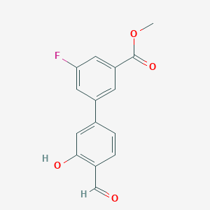 molecular formula C15H11FO4 B6378753 5-(3-Fluoro-5-methoxycarbonylphenyl)-2-formylphenol, 95% CAS No. 1261907-46-3