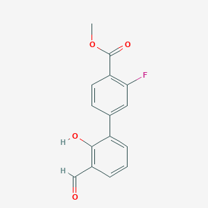 molecular formula C15H11FO4 B6378761 6-(3-Fluoro-4-methoxycarbonylphenyl)-2-formylphenol, 95% CAS No. 1261892-20-9