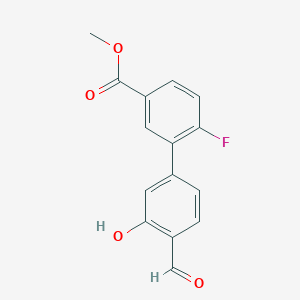 molecular formula C15H11FO4 B6378772 5-(2-Fluoro-5-methoxycarbonylphenyl)-2-formylphenol, 95% CAS No. 1261902-86-6