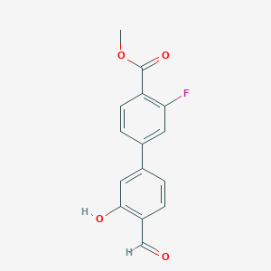 molecular formula C15H11FO4 B6378785 5-(3-Fluoro-4-methoxycarbonylphenyl)-2-formylphenol, 95% CAS No. 1261919-30-5