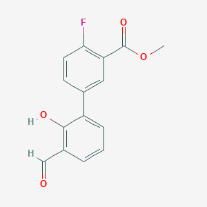 molecular formula C15H11FO4 B6378800 6-(4-Fluoro-3-methoxycarbonylphenyl)-2-formylphenol, 95% CAS No. 1261987-12-5