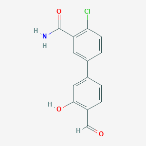 molecular formula C14H10ClNO3 B6378825 5-(3-Carbamoyl-4-chlorophenyl)-2-formylphenol, 95% CAS No. 1261907-59-8