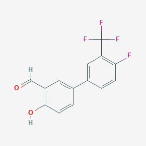 molecular formula C14H8F4O2 B6378899 4-(4-Fluoro-3-trifluoromethylphenyl)-2-formylphenol, 95% CAS No. 1261898-69-4