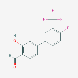 molecular formula C14H8F4O2 B6378908 5-(4-Fluoro-3-trifluoromethylphenyl)-2-formylphenol, 95% CAS No. 1261925-75-0