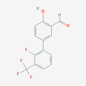 molecular formula C14H8F4O2 B6378926 4-(2-Fluoro-3-trifluoromethylphenyl)-2-formylphenol, 95% CAS No. 1261925-70-5