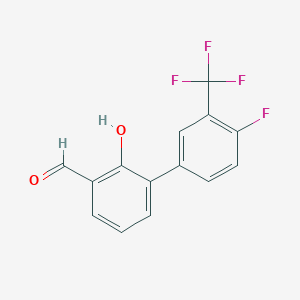 molecular formula C14H8F4O2 B6378933 6-(4-Fluoro-3-trifluoromethylphenyl)-2-formylphenol, 95% CAS No. 1261890-36-1