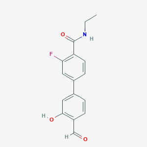 molecular formula C16H14FNO3 B6378941 5-[4-(Ethylcarbamoyl)-3-fluorophenyl]-2-formylphenol, 95% CAS No. 1261898-70-7