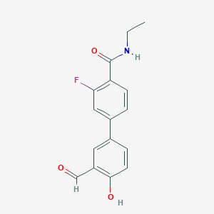molecular formula C16H14FNO3 B6378945 4-[4-(Ethylcarbamoyl)-3-fluorophenyl]-2-formylphenol, 95% CAS No. 1261995-86-1
