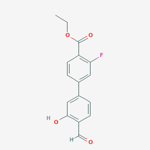 molecular formula C16H13FO4 B6378958 5-[4-(Ethoxycarbonyl)-3-fluorophenyl]-2-formylphenol, 95% CAS No. 1261996-17-1