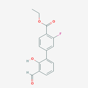 molecular formula C16H13FO4 B6378959 6-[4-(Ethoxycarbonyl)-3-fluorophenyl]-2-formylphenol, 95% CAS No. 1261898-35-4
