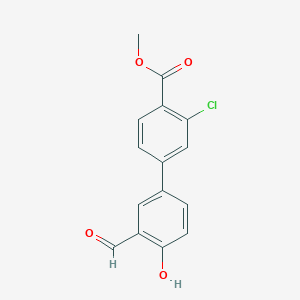 molecular formula C15H11ClO4 B6378974 4-(3-Chloro-4-methoxycarbonylphenyl)-2-formylphenol, 95% CAS No. 1261945-16-7