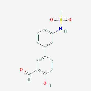 molecular formula C14H13NO4S B6378997 2-Formyl-4-(3-methylsulfonylaminophenyl)phenol, 95% CAS No. 1261987-42-1