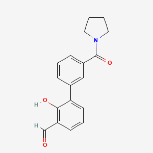 molecular formula C18H17NO3 B6379001 2-Formyl-6-(3-pyrrolidinylcarbonylphenyl)phenol, 95% CAS No. 1262003-96-2
