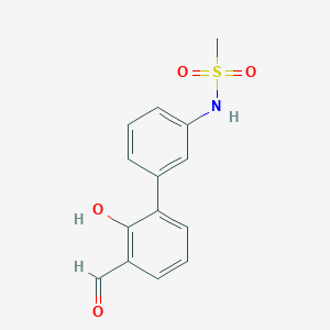 molecular formula C14H13NO4S B6379009 2-Formyl-6-(3-methylsulfonylaminophenyl)phenol, 95% CAS No. 1261945-24-7