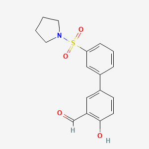 molecular formula C17H17NO4S B6379154 2-Formyl-4-[3-(pyrrolidinylsulfonyl)phenyl]phenol, 95% CAS No. 1261996-28-4