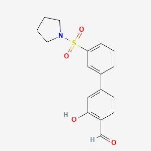 molecular formula C17H17NO4S B6379166 2-Formyl-5-[3-(pyrrolidinylsulfonyl)phenyl]phenol, 95% CAS No. 1261987-80-7